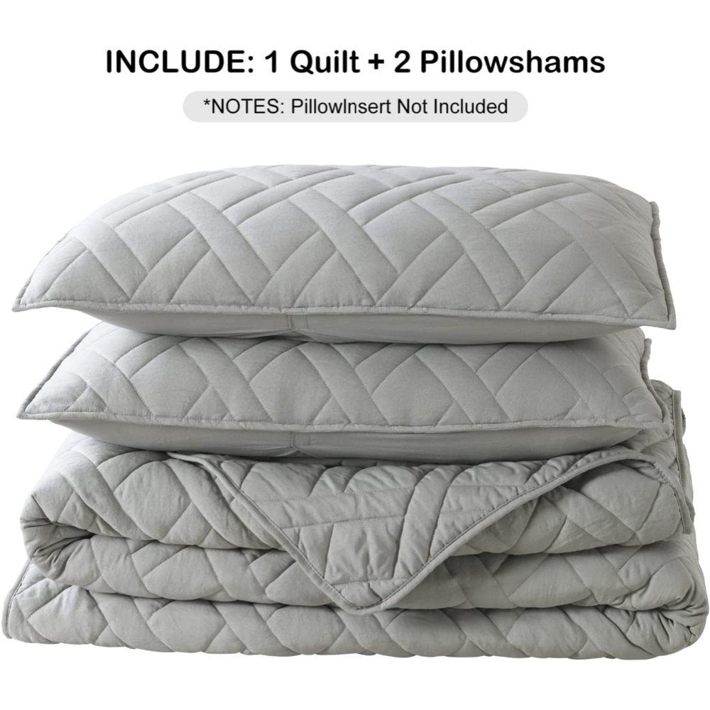 **SOLD**HORIMOTE HOME4 Quilt SET King Size Grey Classic Diamond Stitched Pattern - Picture 6 of 7
